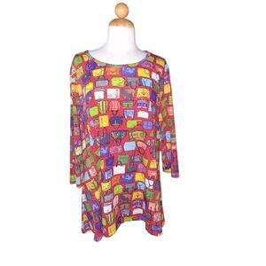 Multiples Scoop Neck Tunic Top Purse Pattern Women's Size L Short Sleeves EUC